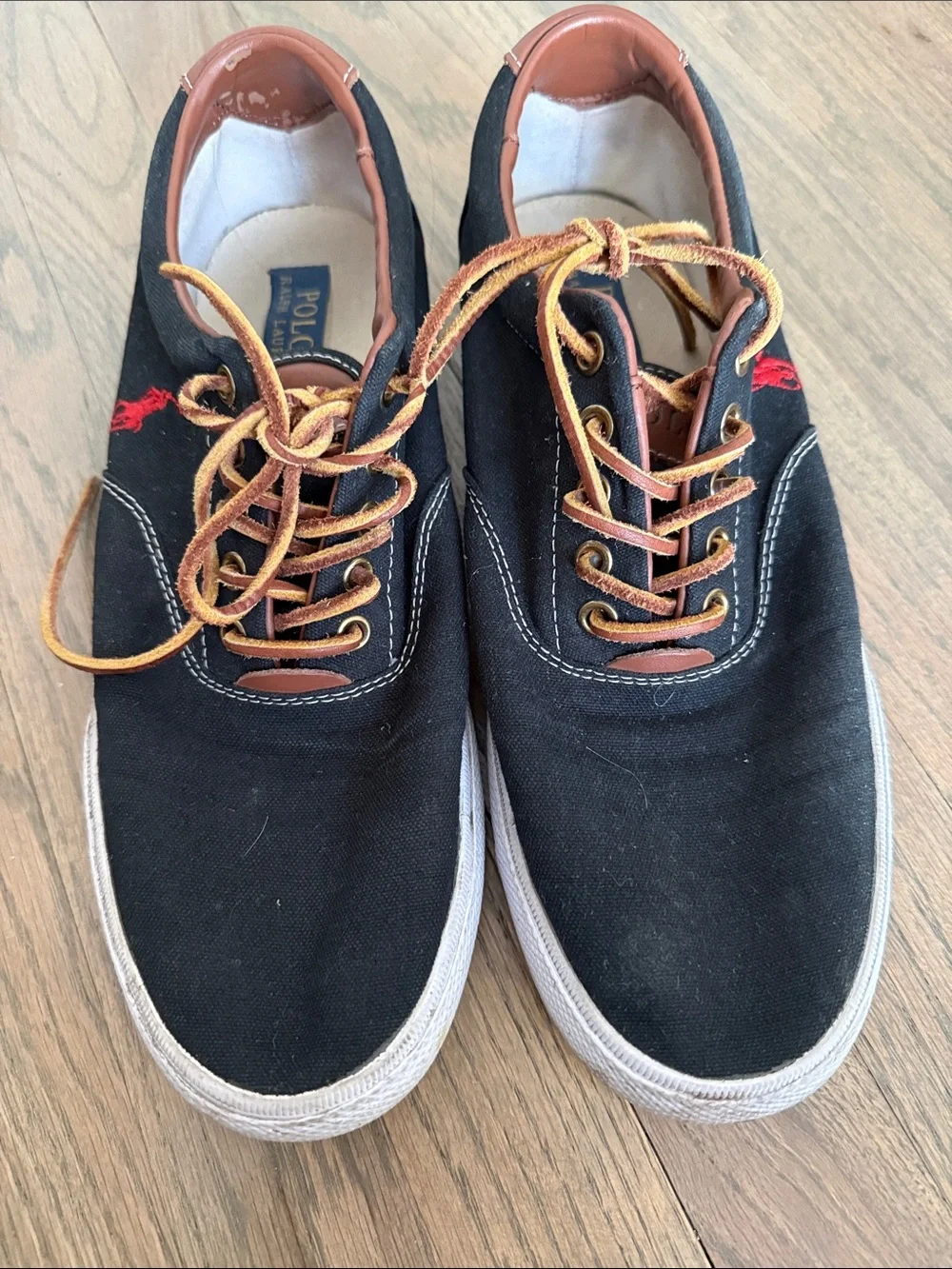 Polo by Ralph Lauren Black Canvas Low-Top Sneakers with Tan Accents